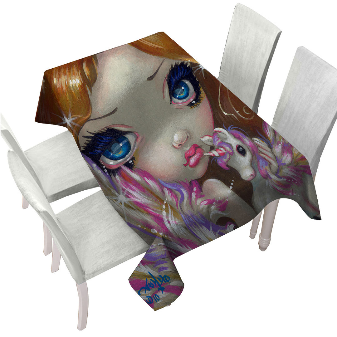 Faces of Faery _136 Purplish Girl and Unicorn Custom table cloth