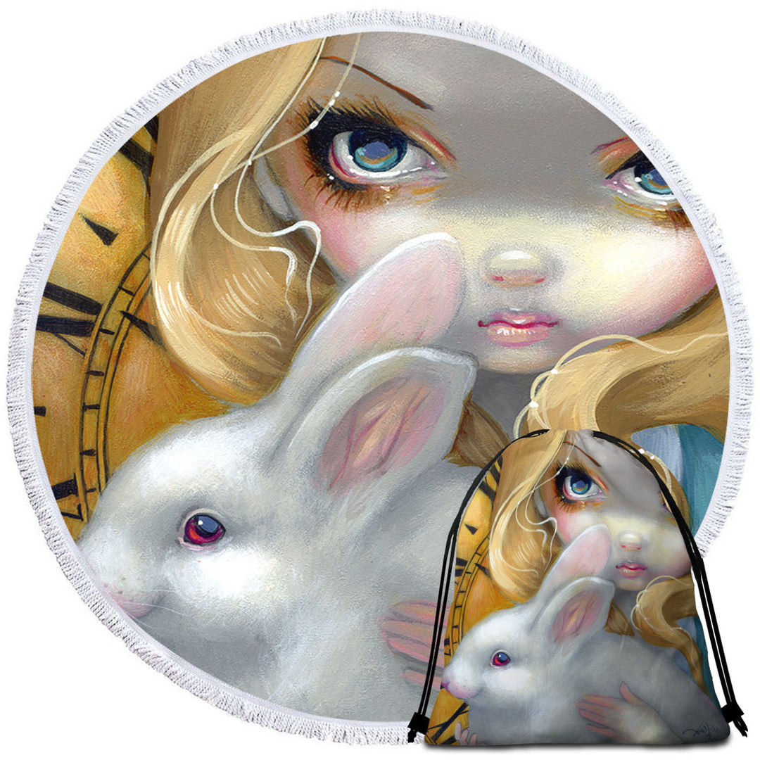 Faces of Faery _141 Blond Alice Girl and Bunny Circle Beach Towel