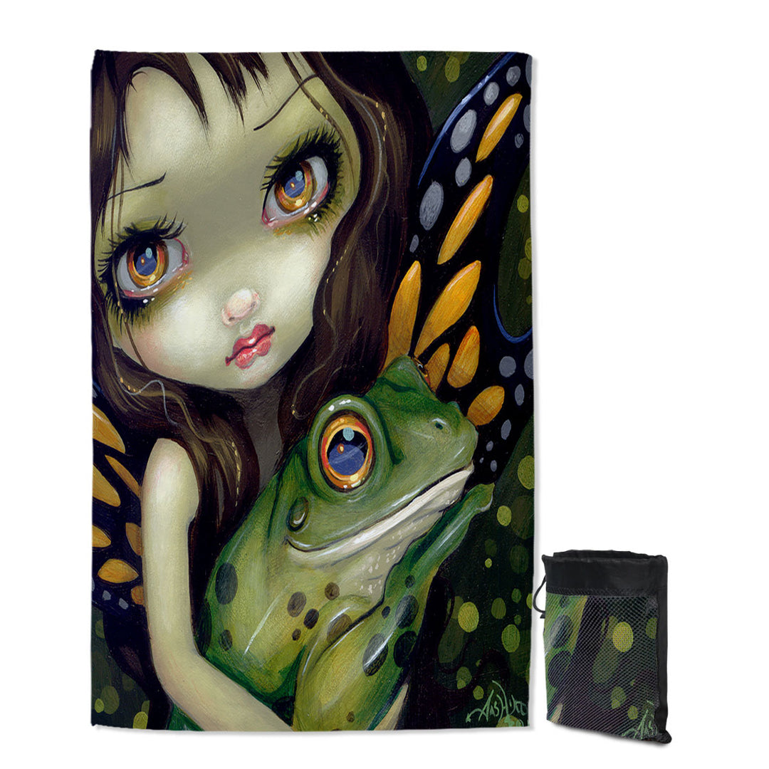 Faces of Faery _146 Butterfly Fairy and Her Frog Big Beach Towels