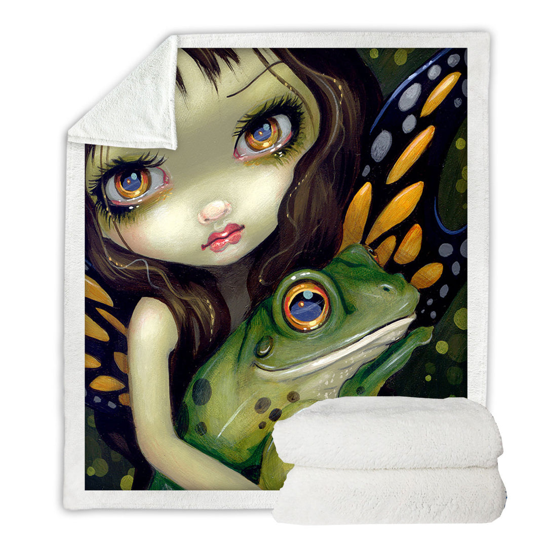 Faces of Faery _146 Butterfly Fairy and Her Frog Throw Blanket