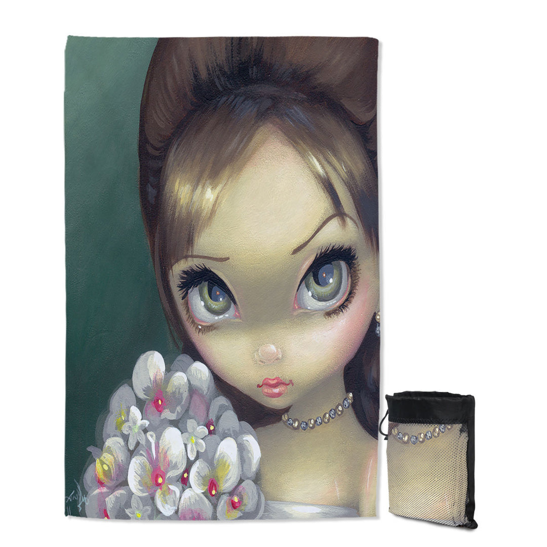 Faces of Faery _147 Elegant Girl with Flower Bouquet Quick Dy Beach Towel