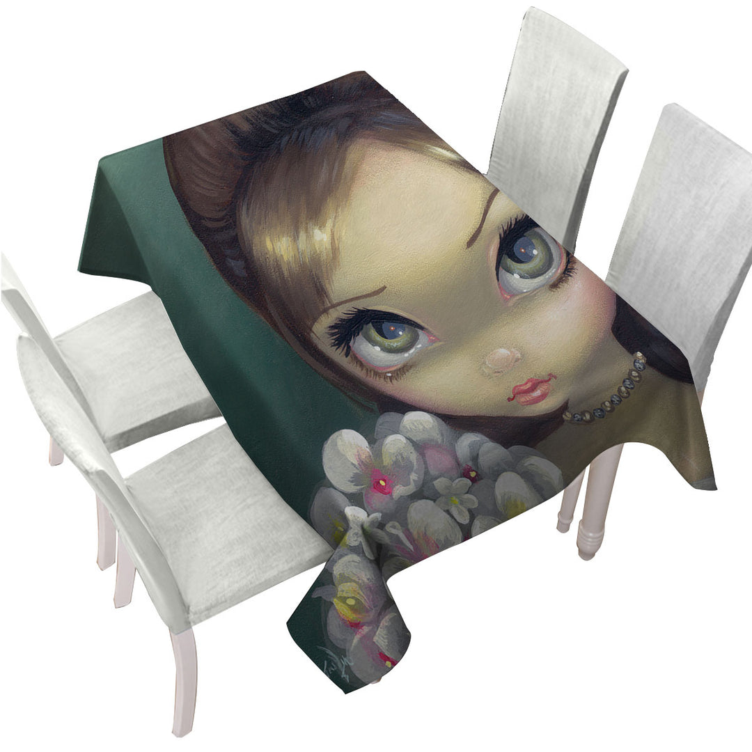 Faces of Faery _147 Elegant Girl with Flower Bouquet Tablecloths