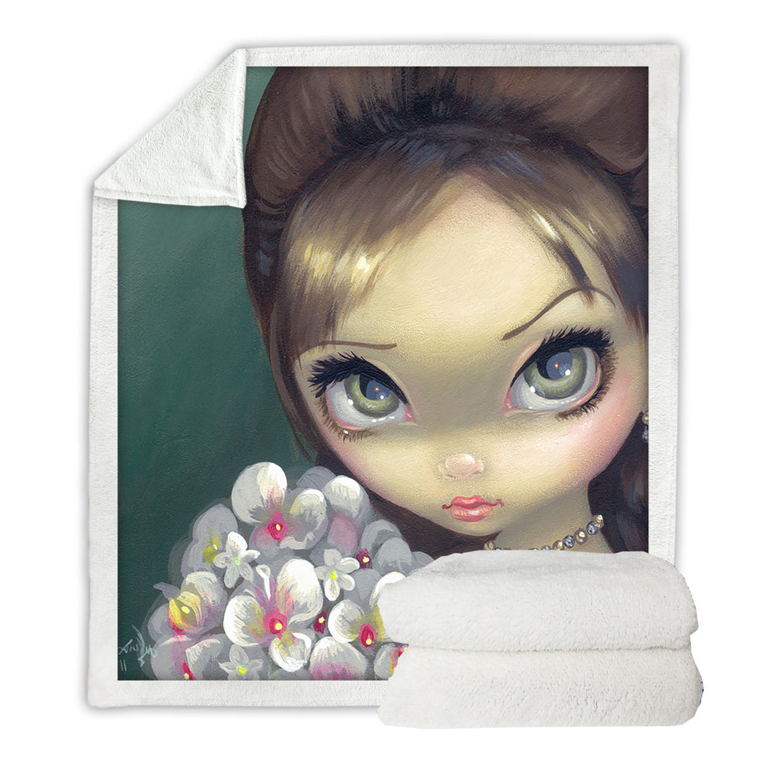 Faces of Faery _147 Elegant Girl with Flower Bouquet Throw Blanket