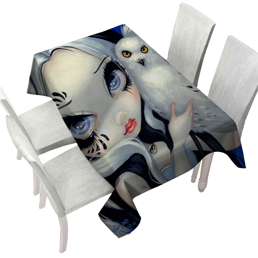 Faces of Faery _149 Goth Girl with Her White Owl Table Cover
