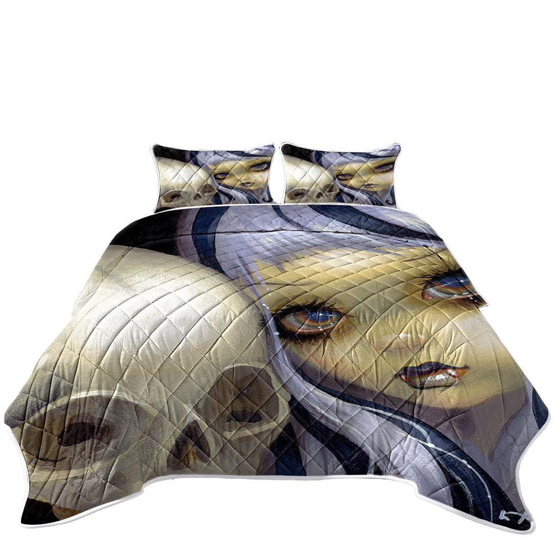 Faces of Faery _153 Vampire Girl and Scary Skull California King Quilt Sets