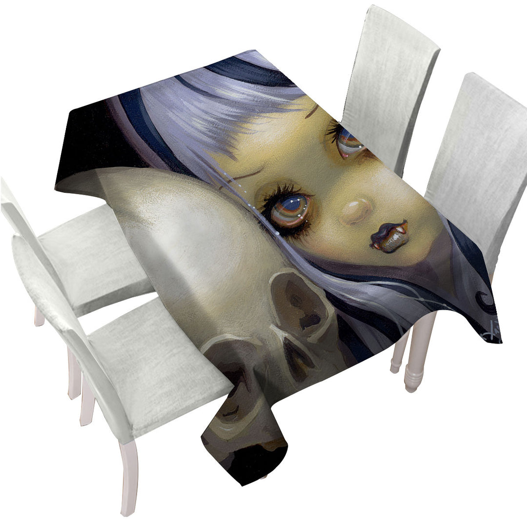 Faces of Faery _153 Vampire Girl and Scary Skull Tablecloth