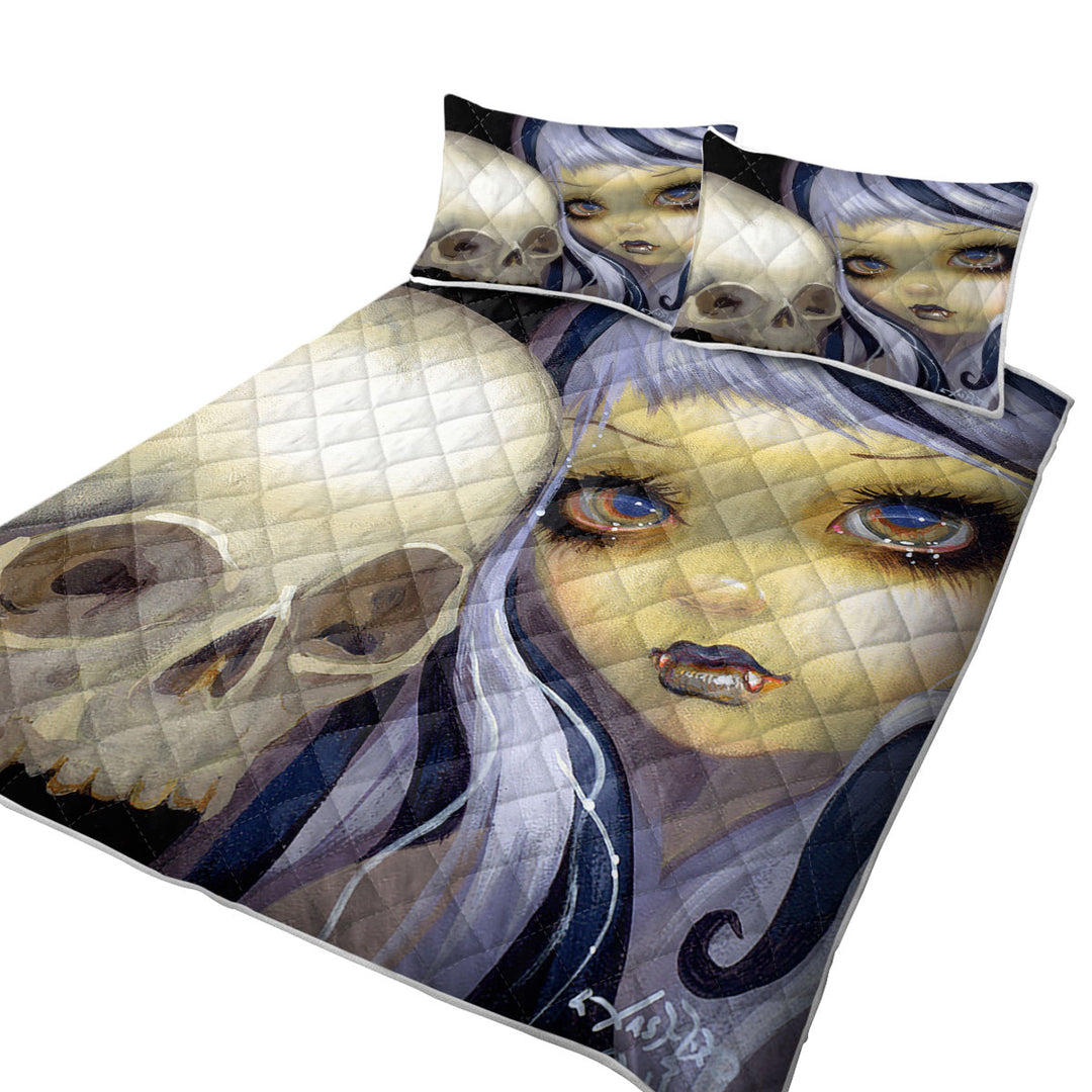 Faces of Faery _153 Vampire Girl and Scary Skull Twin Quilt
