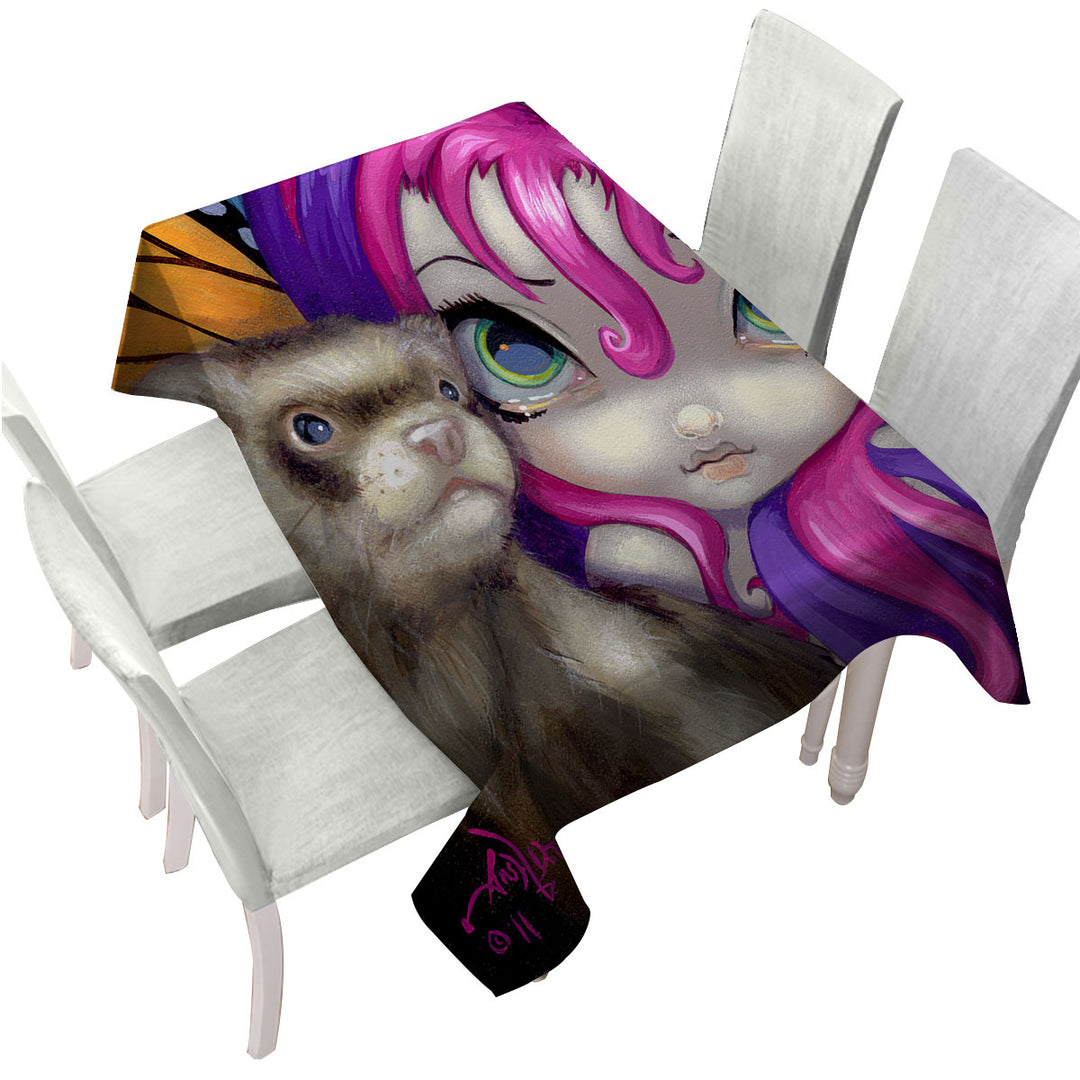 Faces of Faery _154 Purplish Girl With Her Ferret Tablecloths