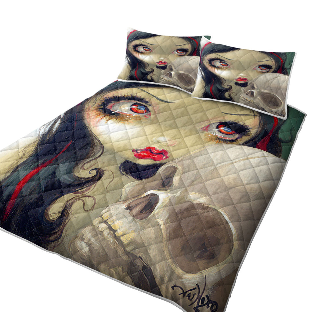 Faces of Faery _163 Scary Skull and Vampire Girl Coverlet