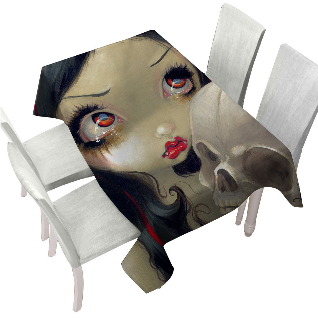 Faces of Faery _163 Scary Skull and Vampire Girl Tablecloth