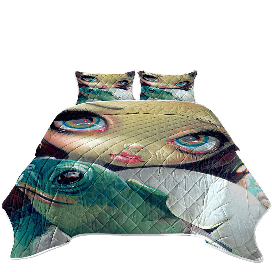 Faces of Faery _164 Cute Girl with Baby Turtle Coverlet