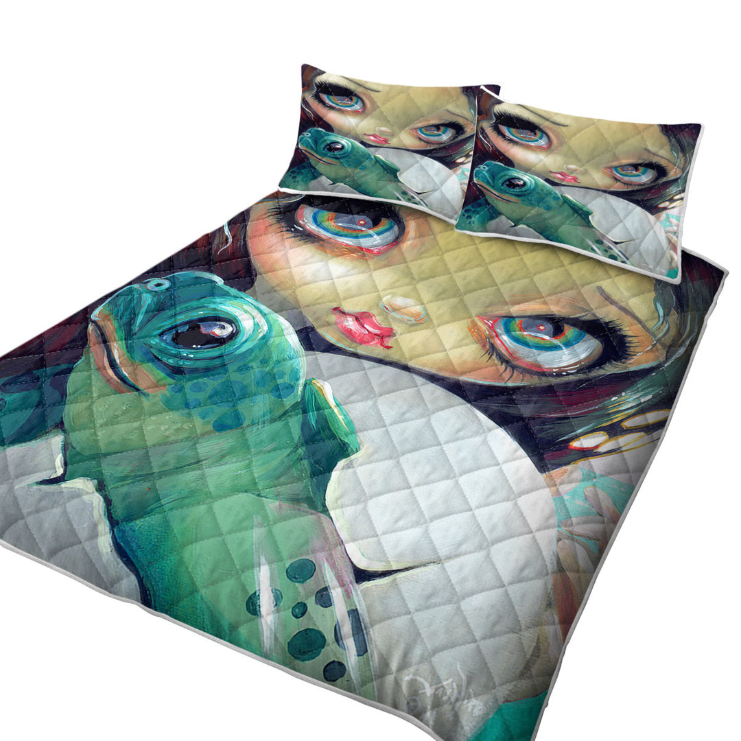 Faces of Faery _164 Cute Girl with Baby Turtle Coverlets