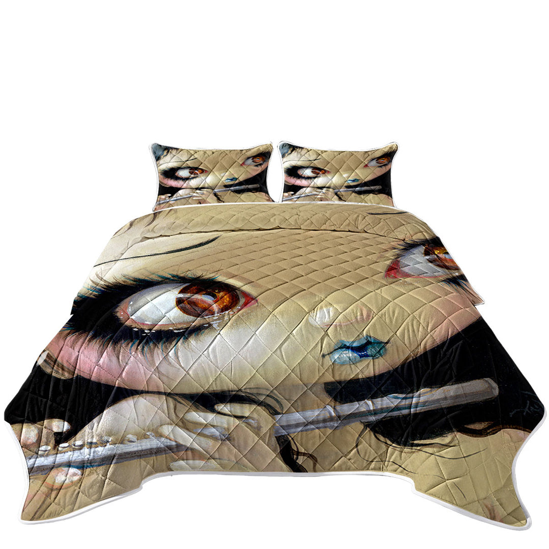 Faces of Faery _168 Cute Girl Playing the Flute Coverlets