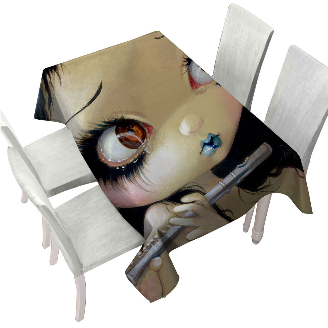 Faces of Faery _168 Cute Girl Playing the Flute Table Cover