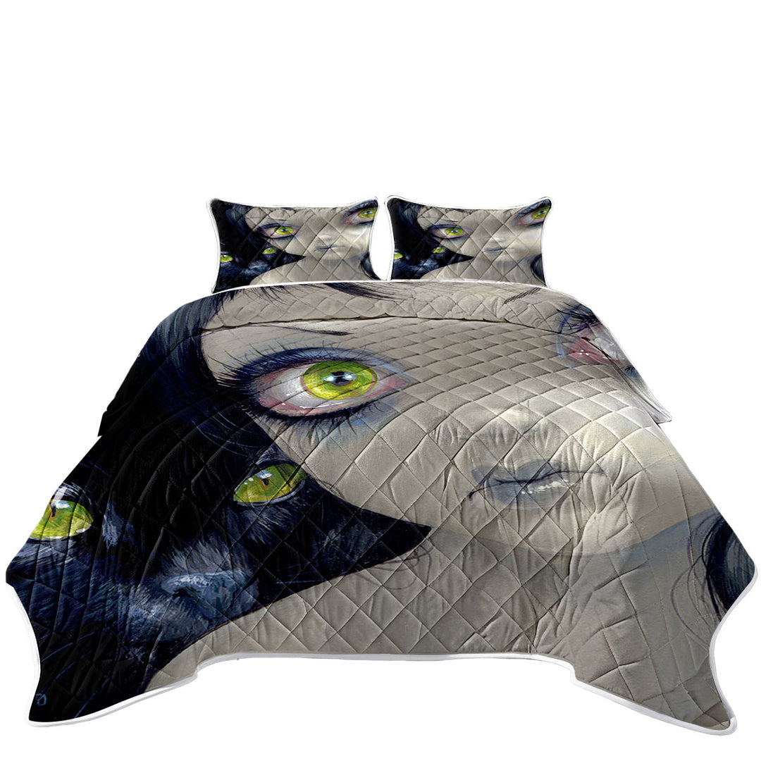 Faces of Faery _170 Beautiful Cat Eyes Girl Quilt