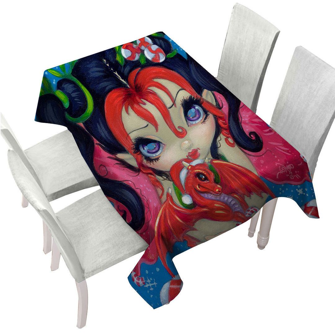 Faces of Faery _182 Christmas Fairy and Dragonling Custom table Covers