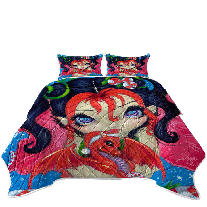 Faces of Faery _182 Christmas Fairy and Dragonling Quilt
