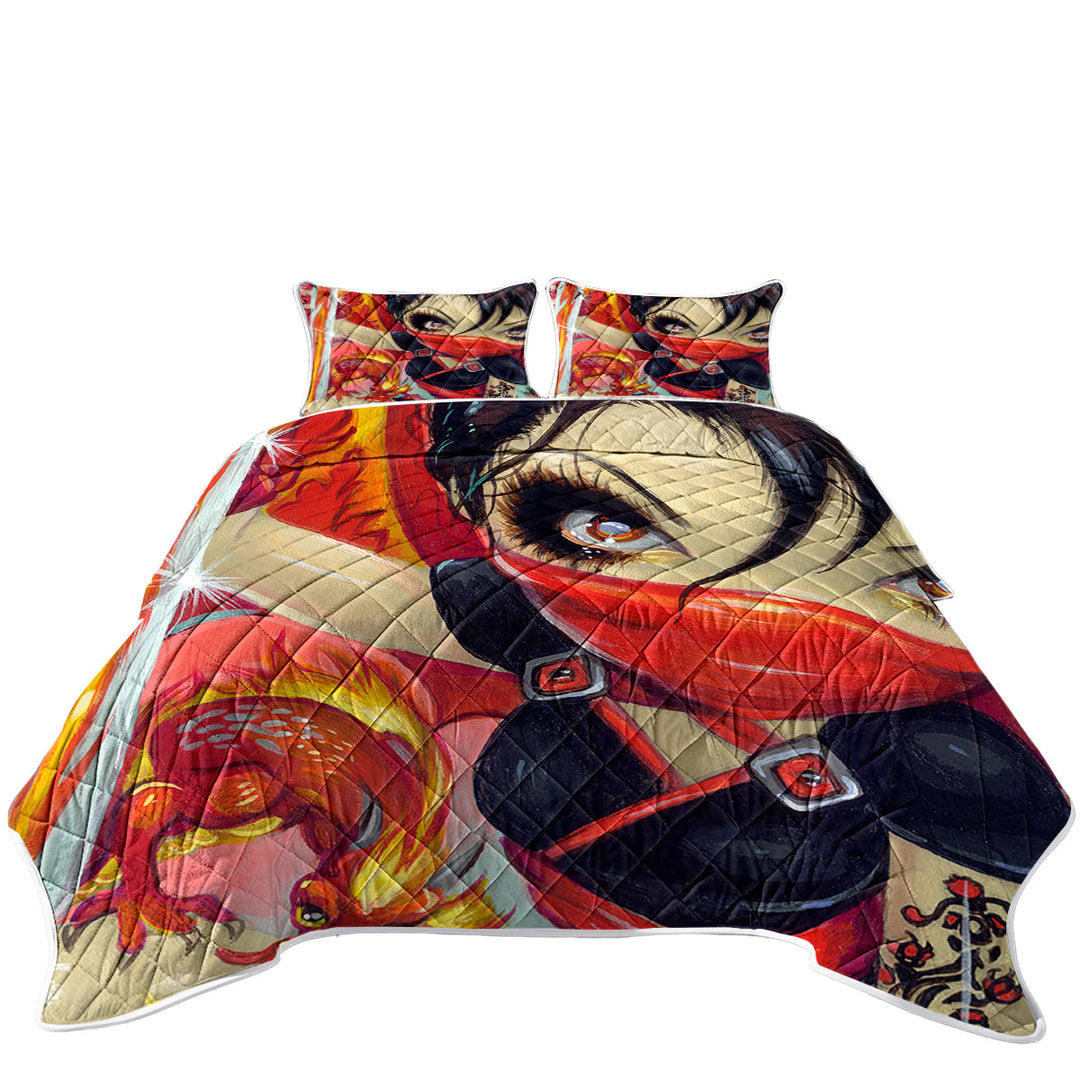 Faces of Faery _185 Ninja Girl and Fire Dragon Quilts