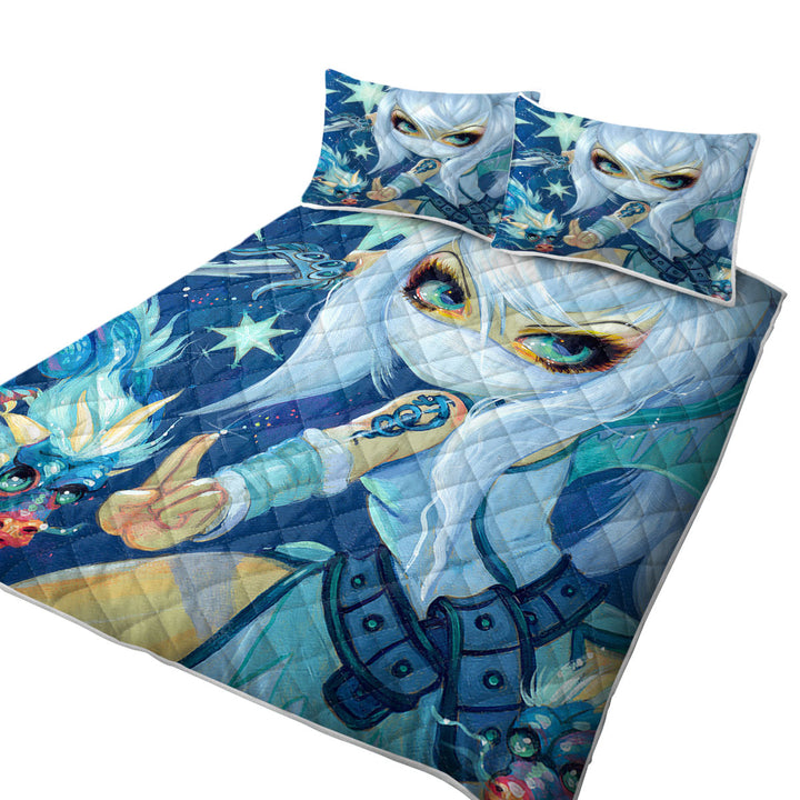 Faces of Faery _187 Ninja Girl and Star Dragon Coverlets