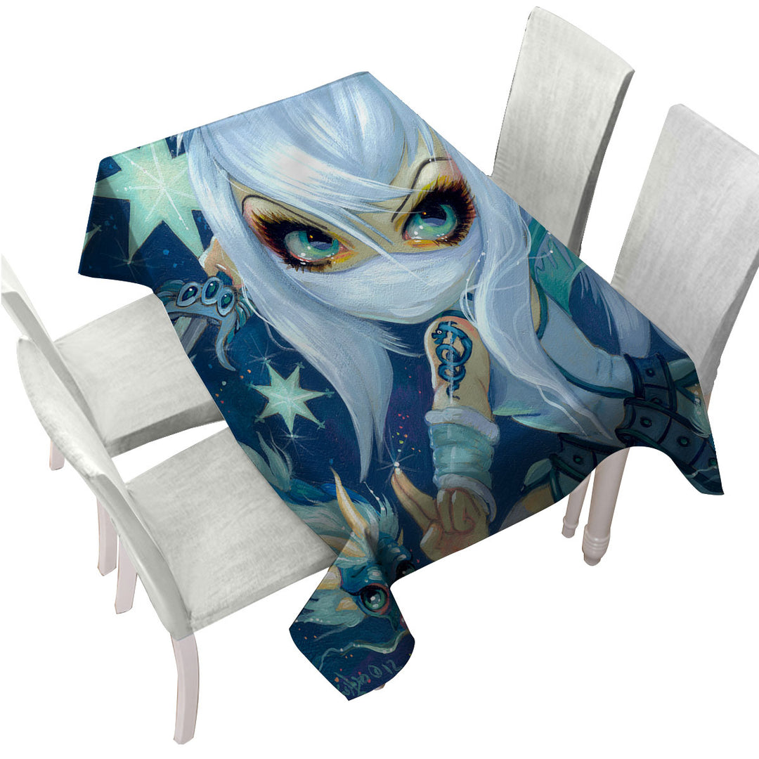 Faces of Faery _187 Ninja Girl and Star Dragon Custom tablecloths