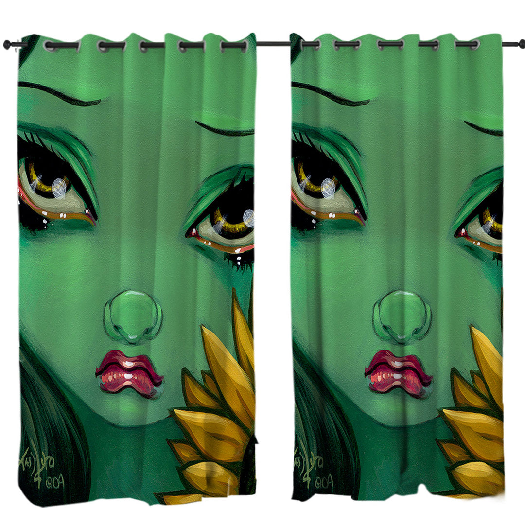 Faces of Faery _19 Green Girl with Sunflower Custom Drapes
