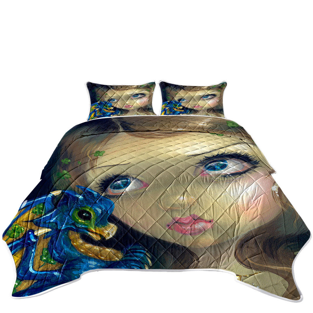 Faces of Faery _190 Clover Girl and Dragonling Coverlets