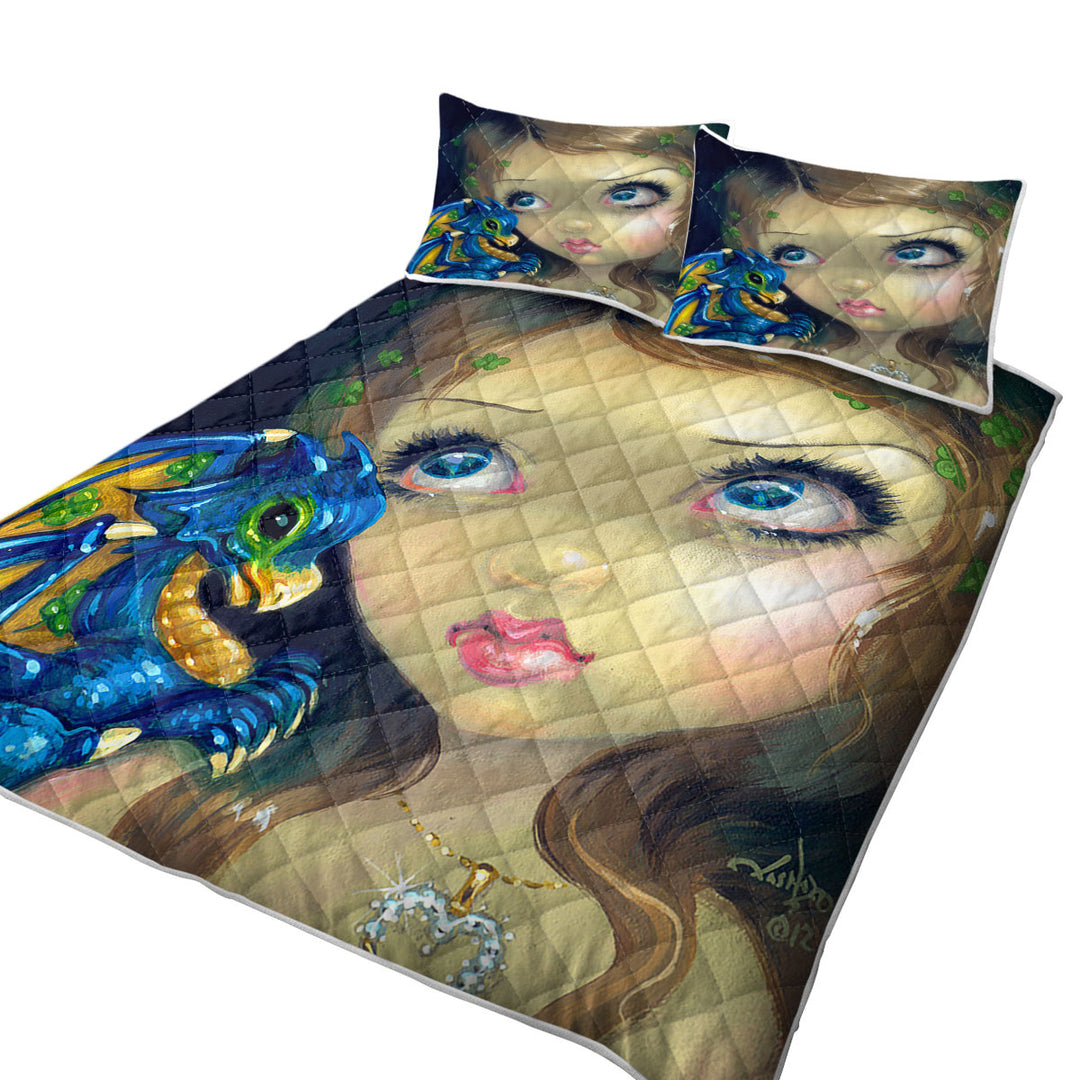 Faces of Faery _190 Clover Girl and Dragonling King Size Quilt Sets