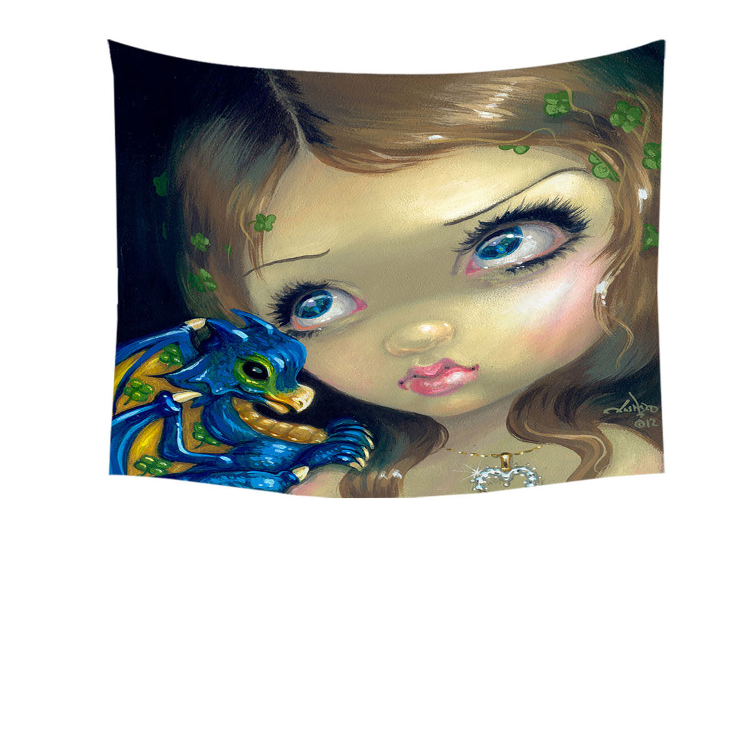 Faces of Faery _190 Clover Girl and Dragonling Tapestry