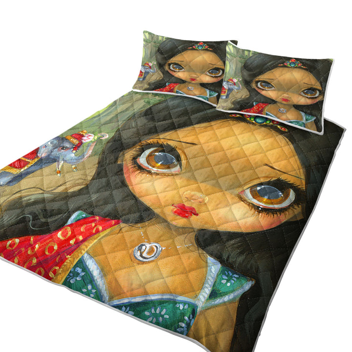 Faces of Faery _192 Indian Princess Girl and Elephant California King Quilt Sets