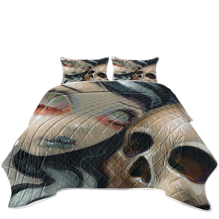 Faces of Faery _196 Scary Skull and Gothic Girl California King Quilt Sets