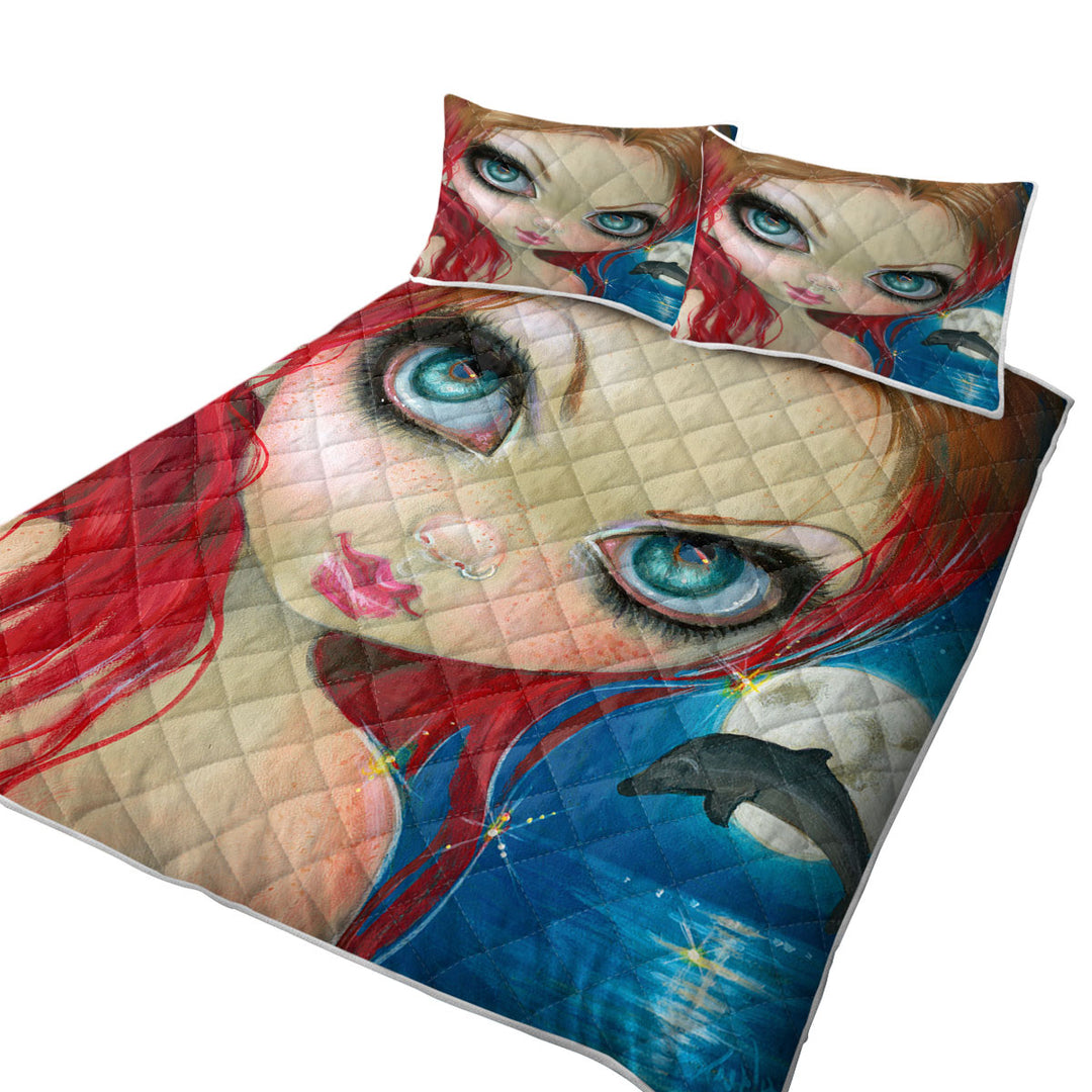 Faces of Faery _222 Cool Redhead Girl and Dolphin Quilts