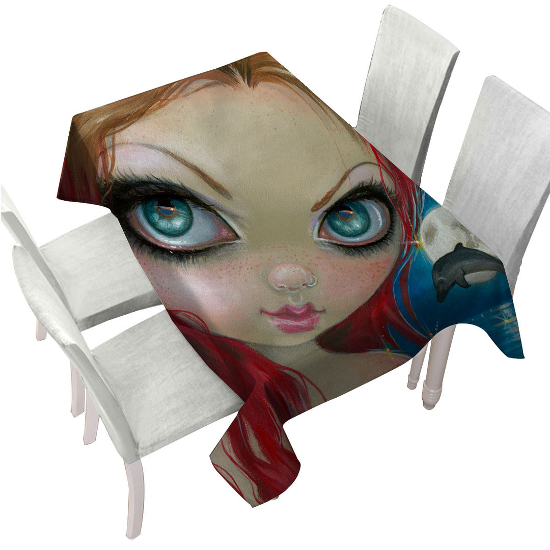 Faces of Faery _222 Cool Redhead Girl and Dolphin Tablecloth