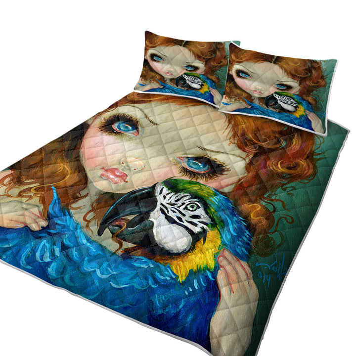 Faces of Faery _223 Redhead Girl with Macaw Parrot Quilt shop near me