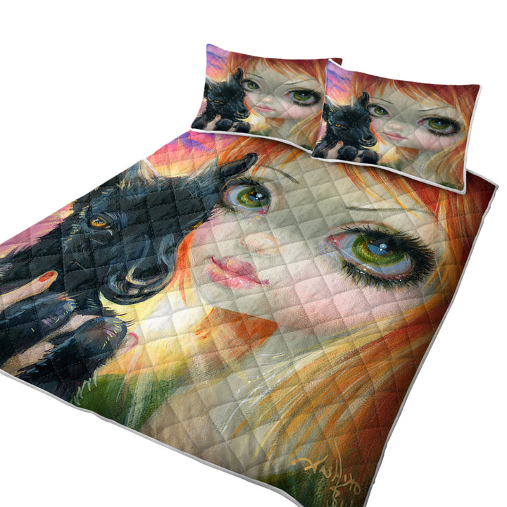 Faces of Faery _224 Sunset Girl with Her Baby Goat Daybed Covers Sets