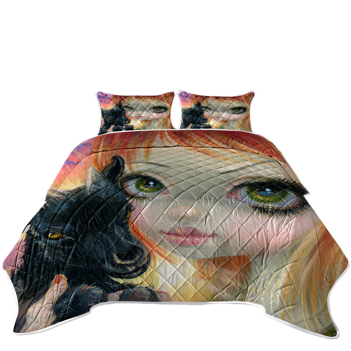 Faces of Faery _224 Sunset Girl with Her Baby Goat Quilt shop near me