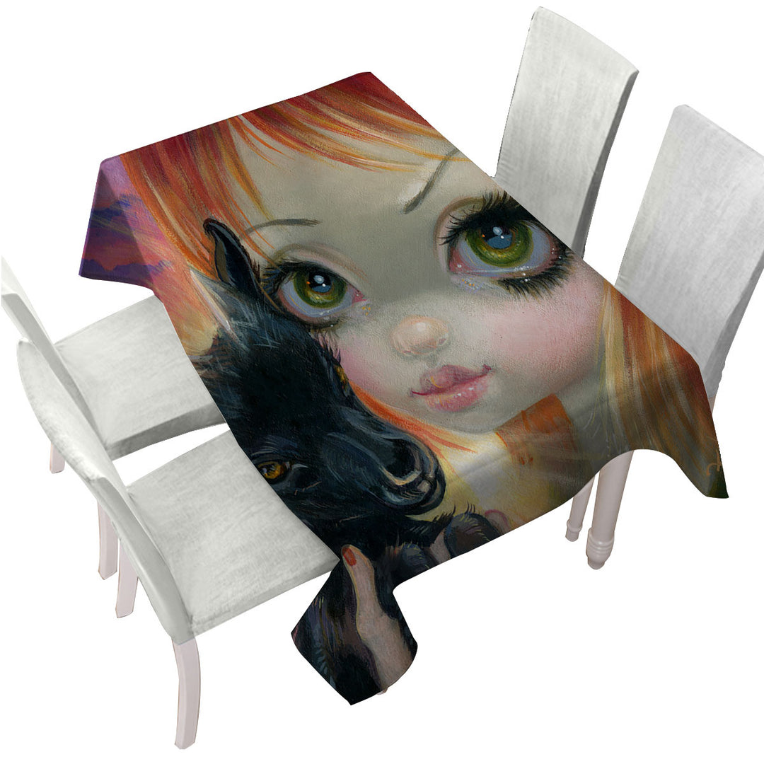Faces of Faery _224 Sunset Girl with Her Baby Goat Tablecloth