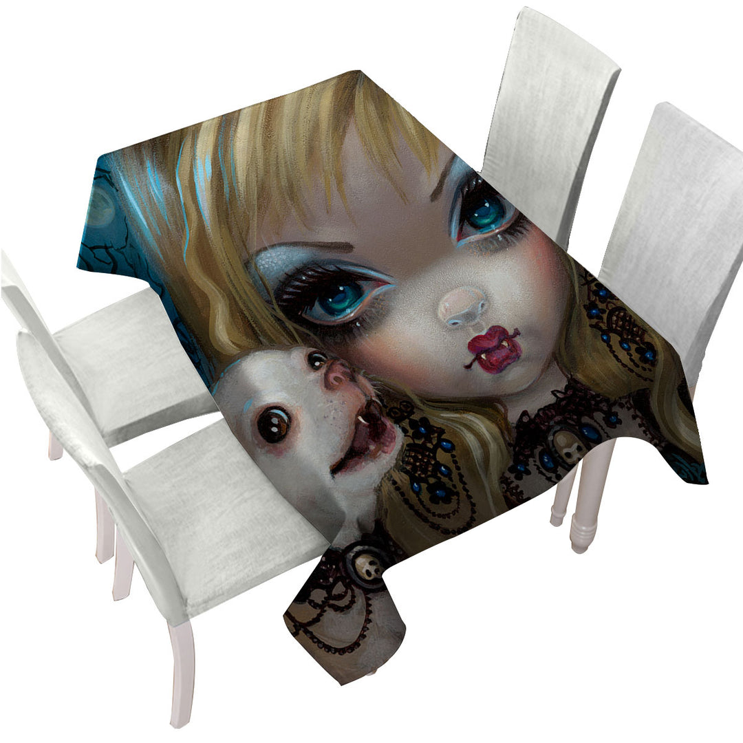 Faces of Faery _235 Gothic Vampire Girl and Her Dog Table Cover