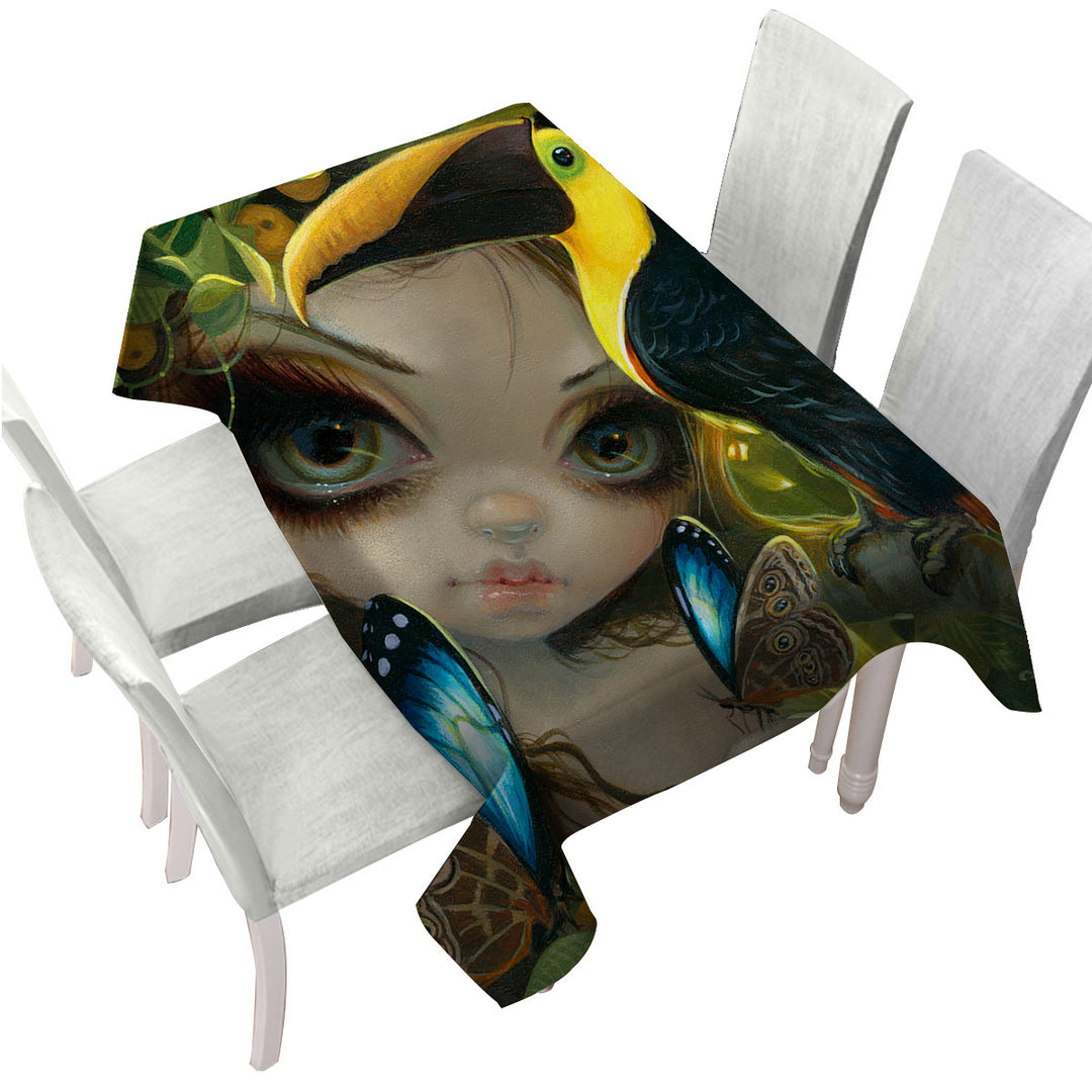 Faces of Faery _236 Tropical Girl and Her Toucan Tablecloth