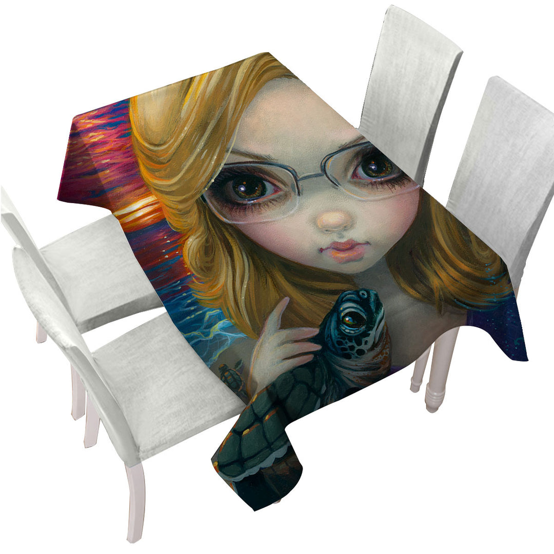 Faces of Faery _237 Glasses Girl and Sunset Turtles Tablecloths
