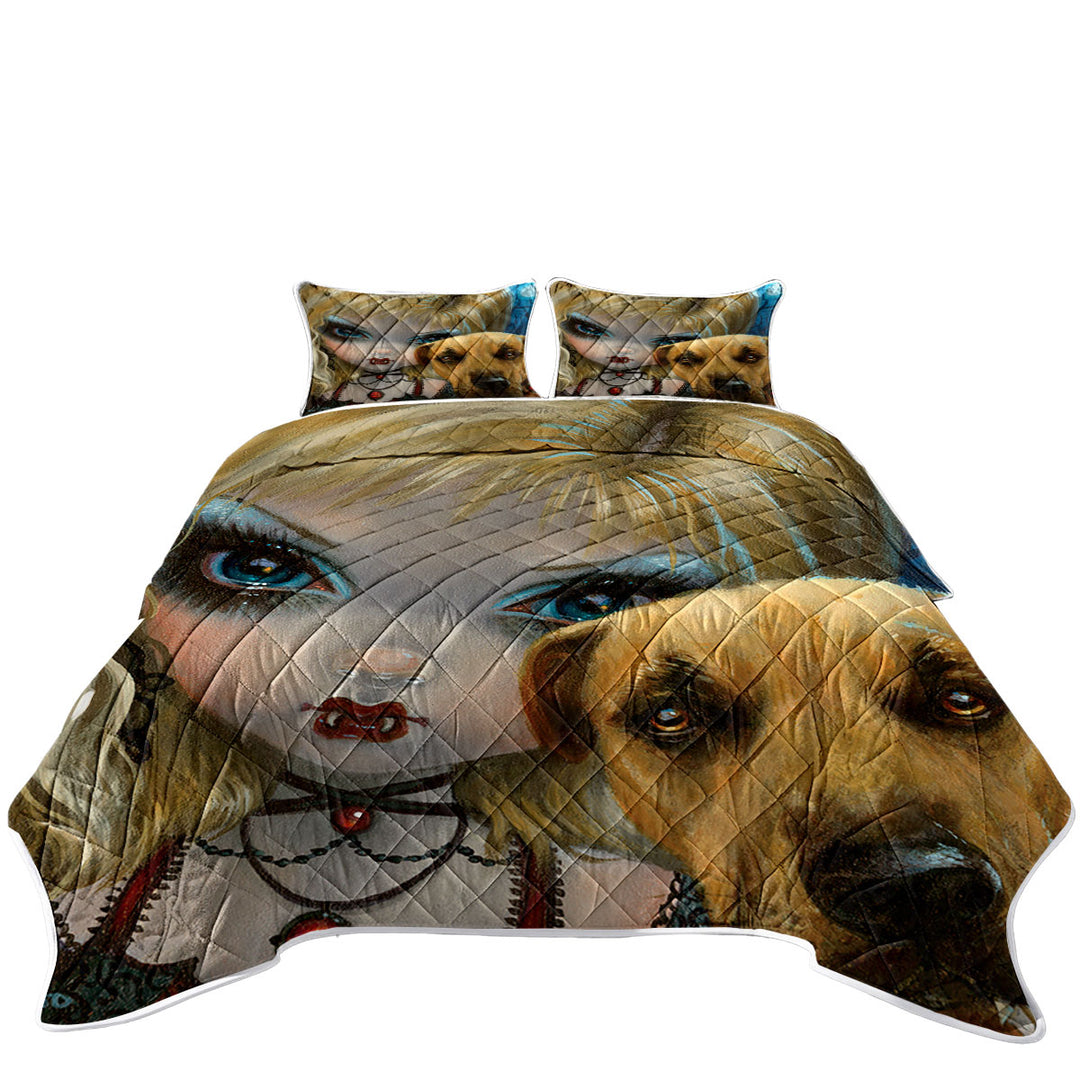 Faces of Faery _241 Dog with Gothic Vampire Girl California King Quilt Sets