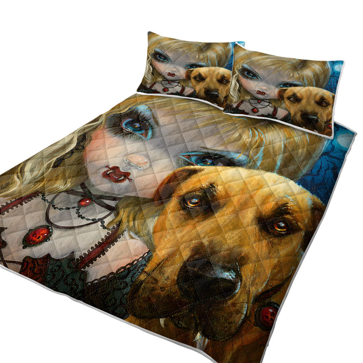 Faces of Faery _241 Dog with Gothic Vampire Girl Quilt stores near me