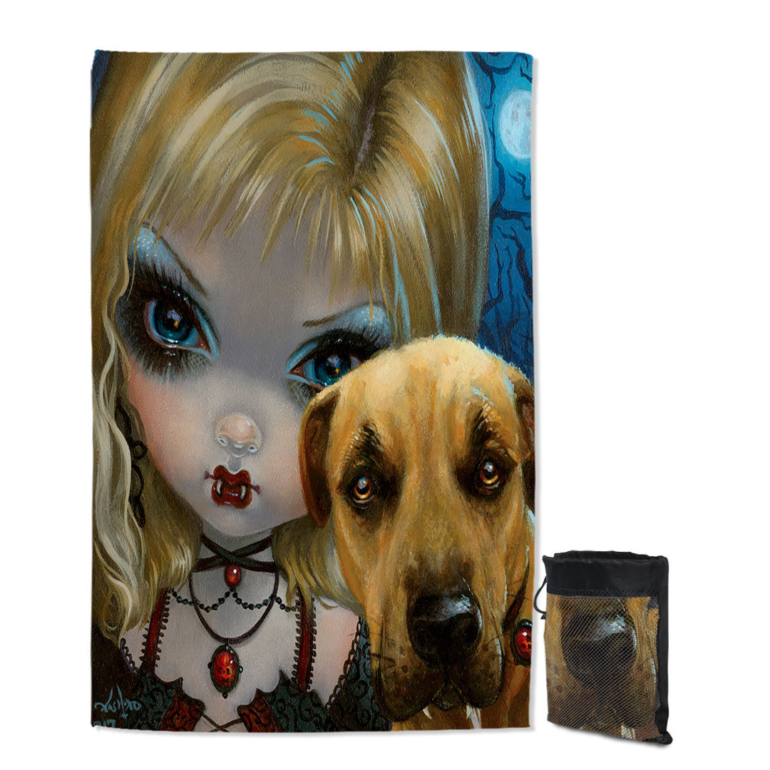 Faces of Faery _241 Dog with Gothic Vampire Girl Swims Towel