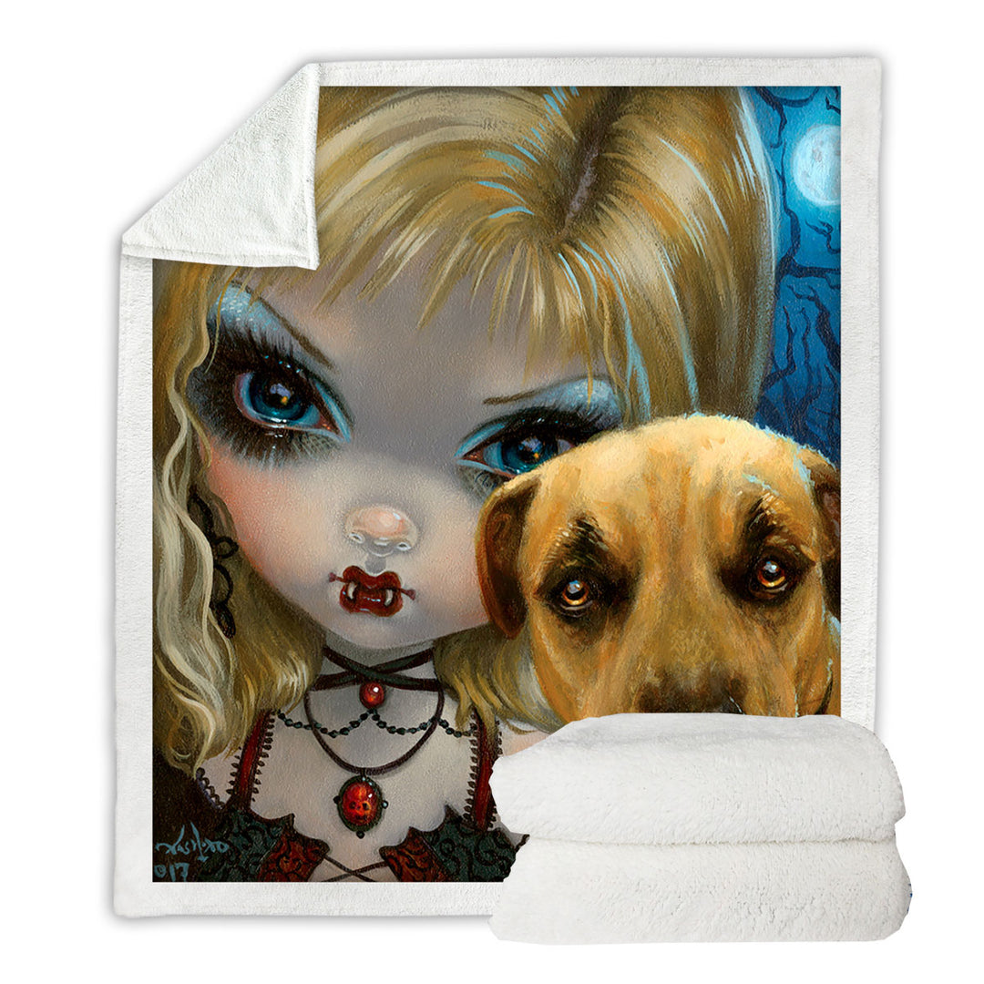 Faces of Faery _241 Dog with Gothic Vampire Girl Throw Blanket