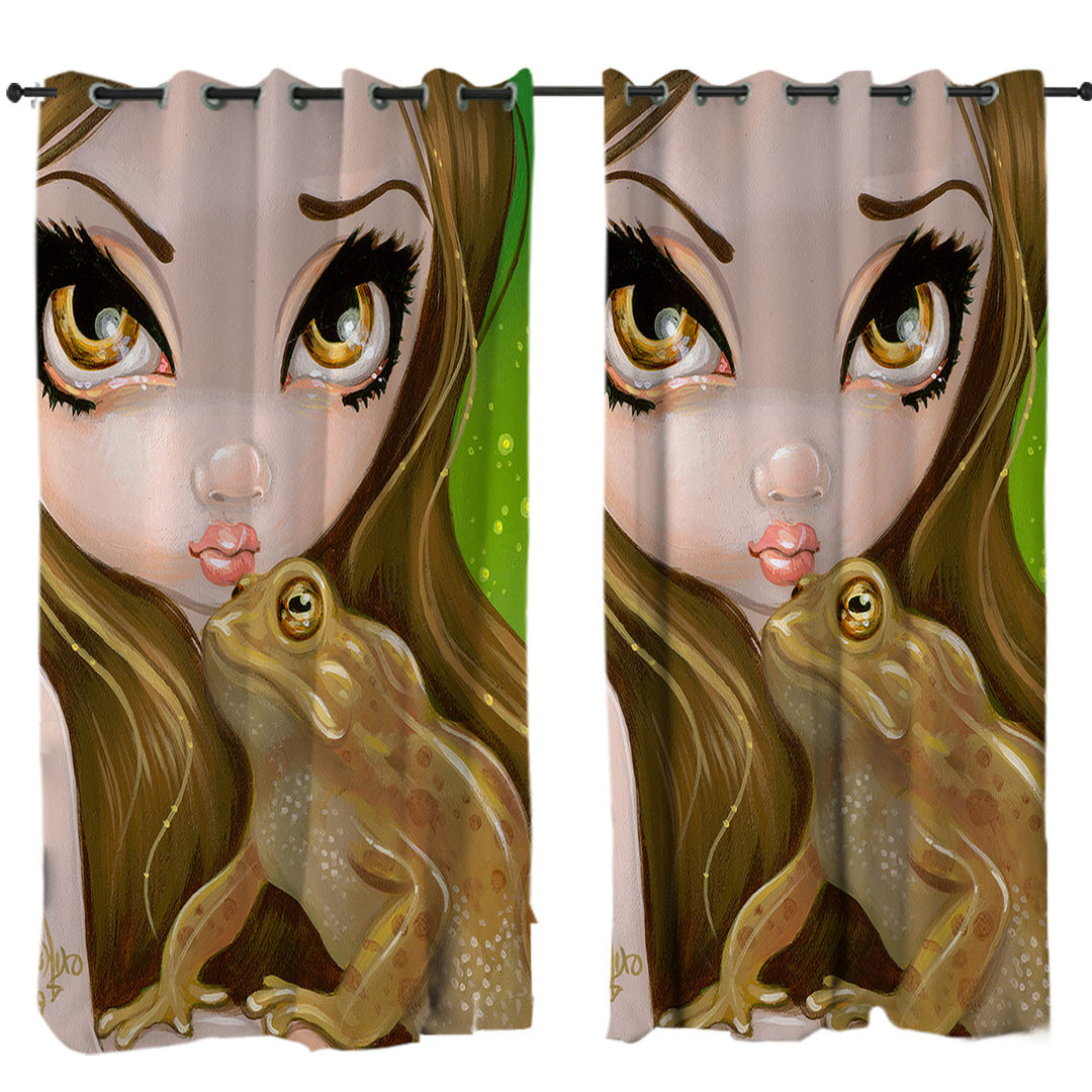 Faces of Faery _28 Swamp Girl and Frog Curtains for Living Room