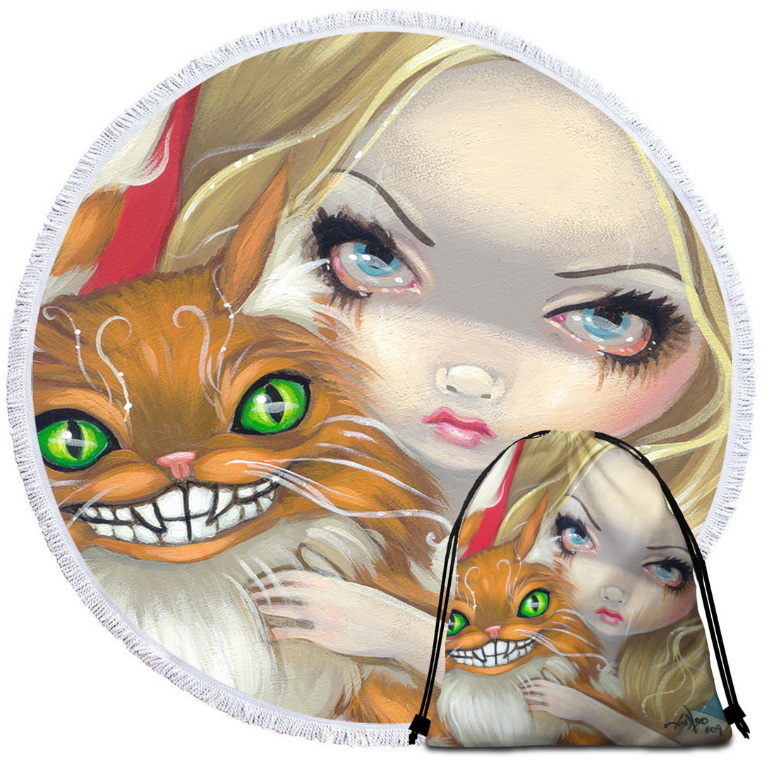 Faces of Faery _29 Alice and Cheshire Cat Circle Beach Towel