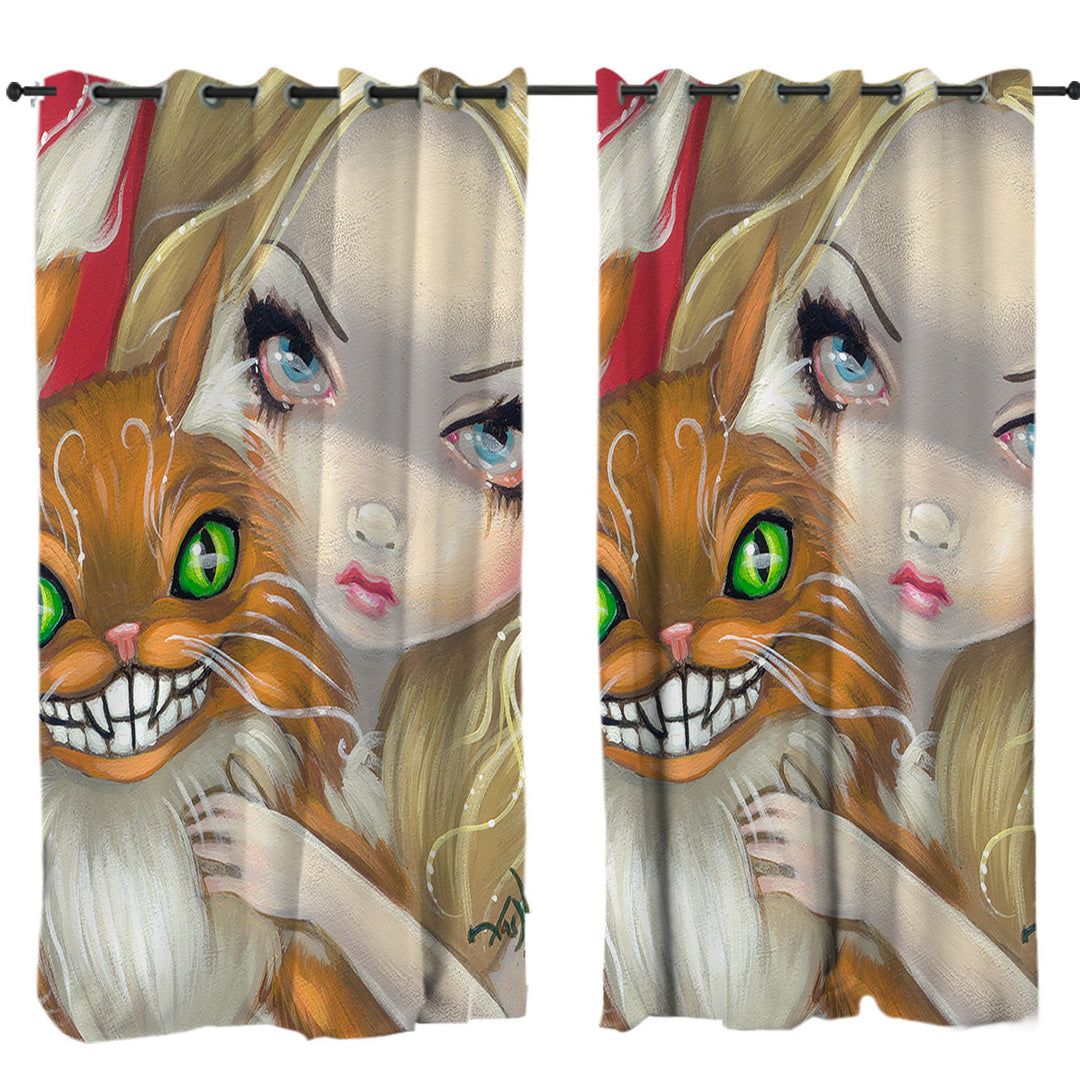 Faces of Faery _29 Alice and Cheshire Cat Curtains for Bedroom