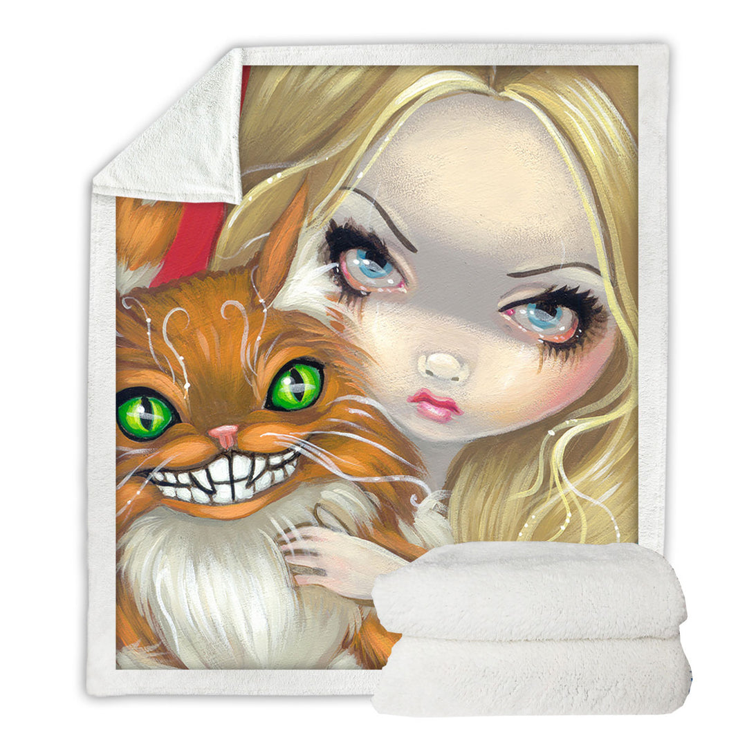 Faces of Faery _29 Alice and Cheshire Cat Sherpa Blanket
