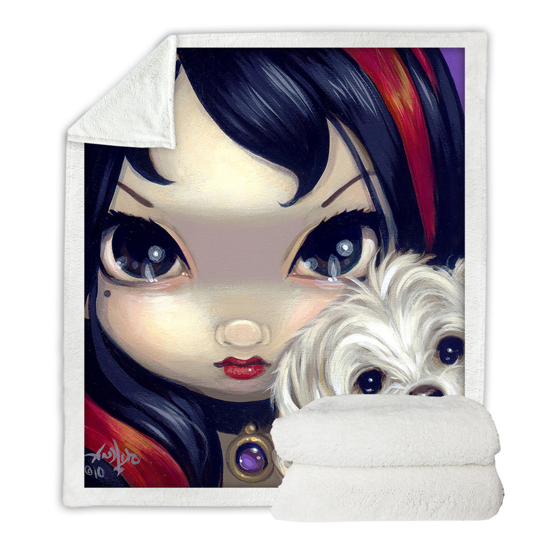 Faces of Faery _41 Girl with Adorable Maltese Dog Sherpa Blanket