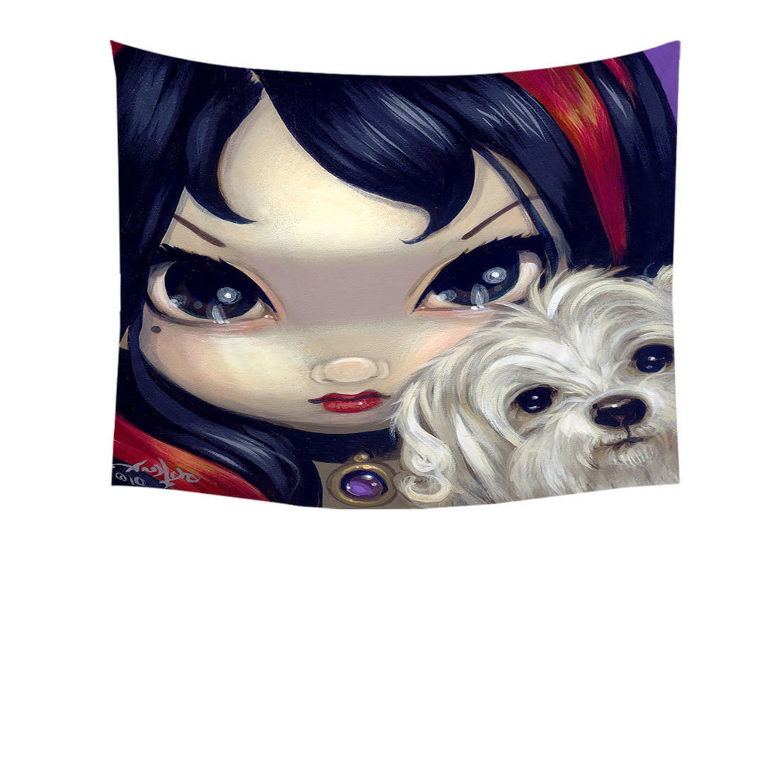 Faces of Faery _41 Girl with Adorable Maltese Dog Tapestry