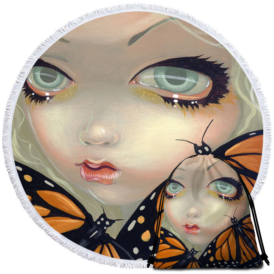 Faces of Faery _57 Girl with Monarch Butterflies Nice Beach Towels